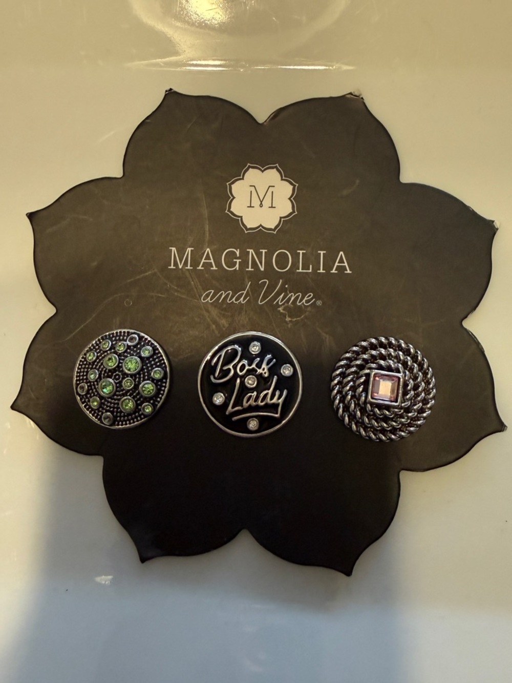 Magnolia and Vine "Boss Lady" Silver-Tone Necklace Charm - Black and Silver